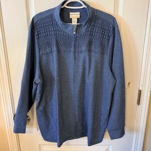 Alfred Dunner Women's Size 2x Full Zip‎ KnitHigh Neck Jacket with Pockets Blue